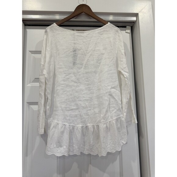 NWT Bellambia Womens S White RollTab Linen Lagenlook Oversized Embroidered Italy - Picture 4 of 7